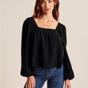 Abercrombie & Fitch Black Square Neck Balloon Sleeve Blouse